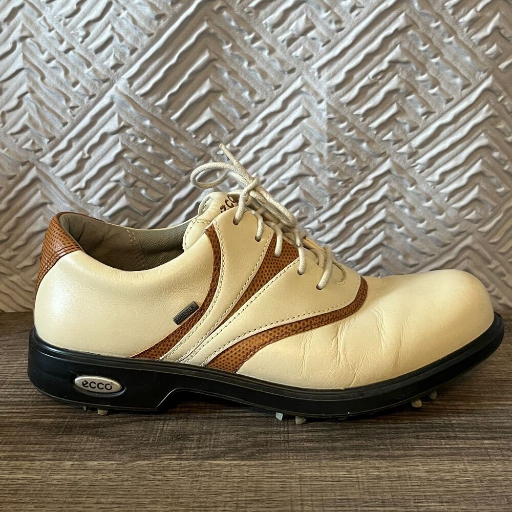 ECCO Gore-Tex Leather Golf Shoes Cream Brown Spiked Waterproof EU 37 US‎ 6-6.5